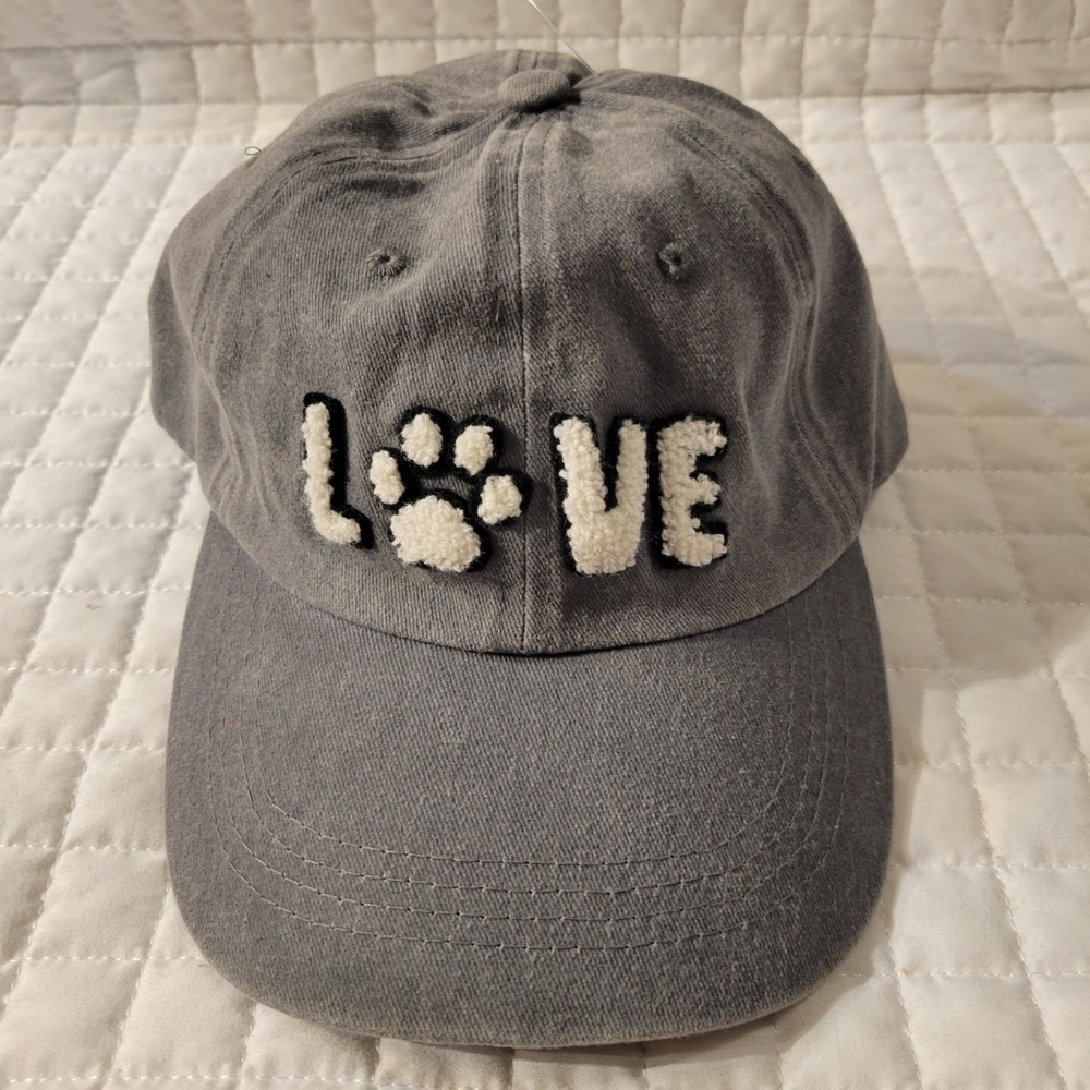 Chenille Charcoal Gray Love Paw Baseball Cap Dog Cat Streetwear Casual Cute Hat